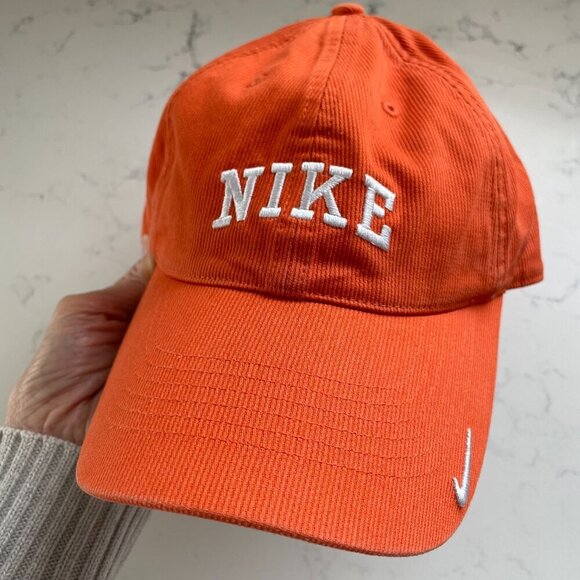 Nike Casual Sporty Corduroy Ball Cap Adjustable Size Orange & White Sz OS - Picture 2 of 7
